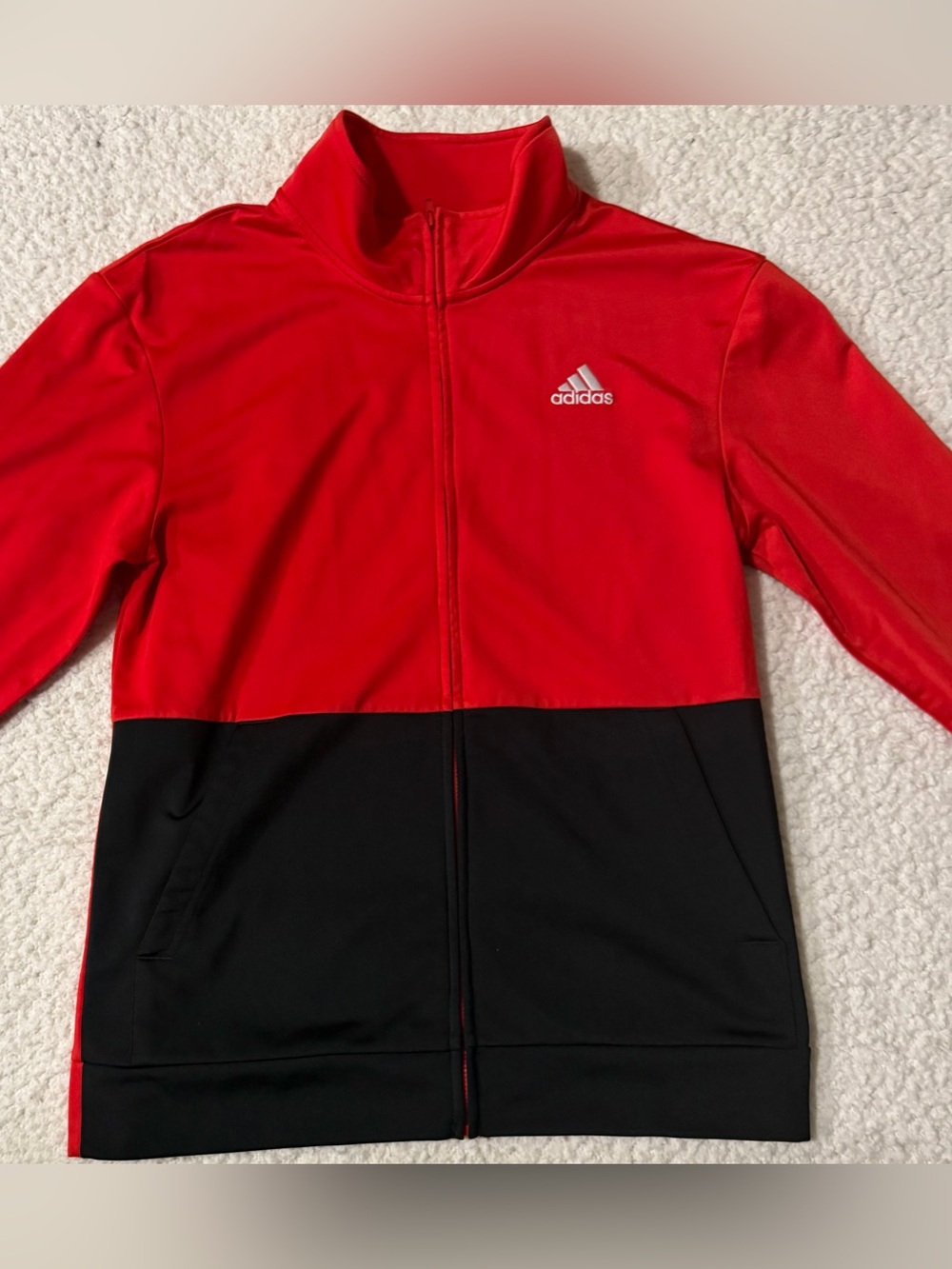 adidas Red and Black Colorblock Full-Zip Kids Jacket- Never Worn